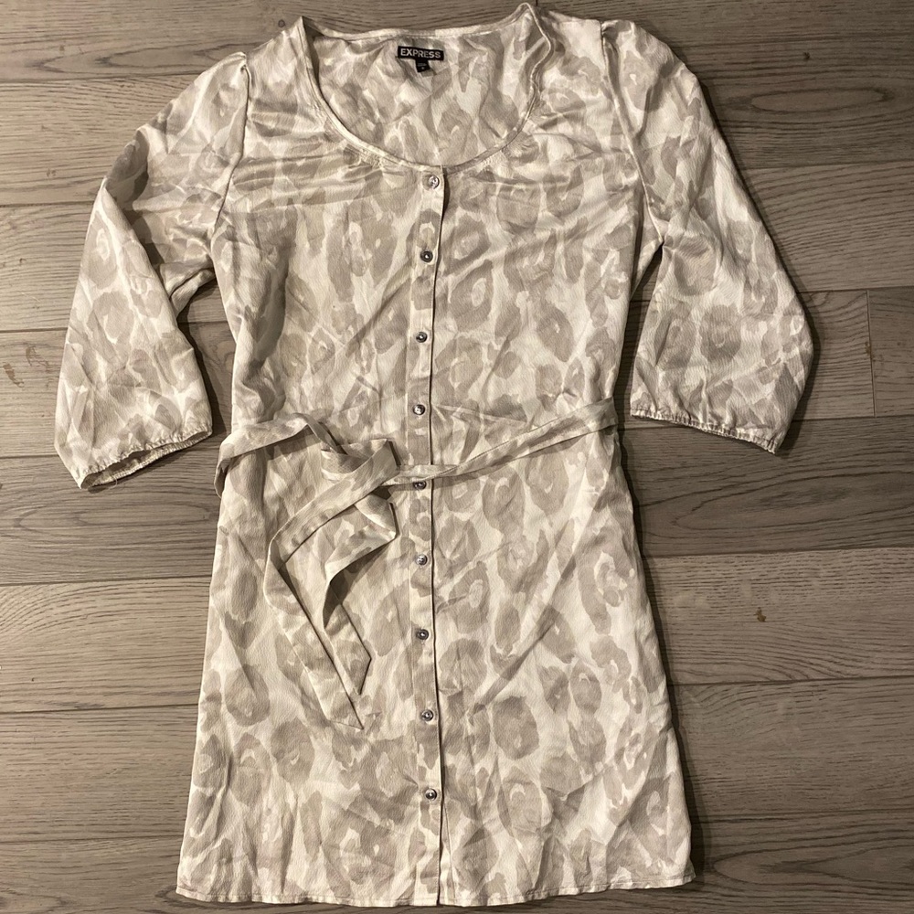 Express Cheetah Front Tie Dress Long Sleeve Scoop
